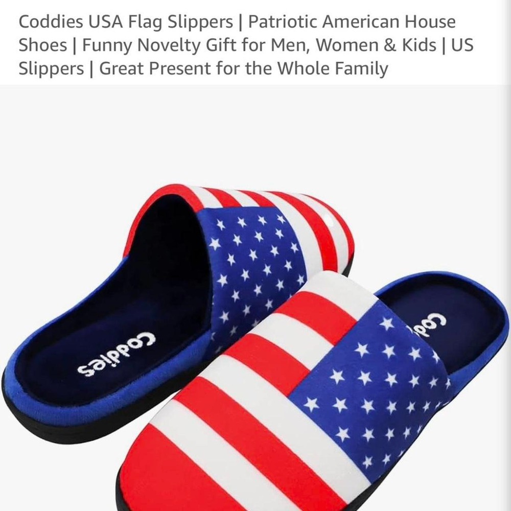 Coddies USA Flag Slippers | Patriotic American House Shoes Size 10.5-12 mens